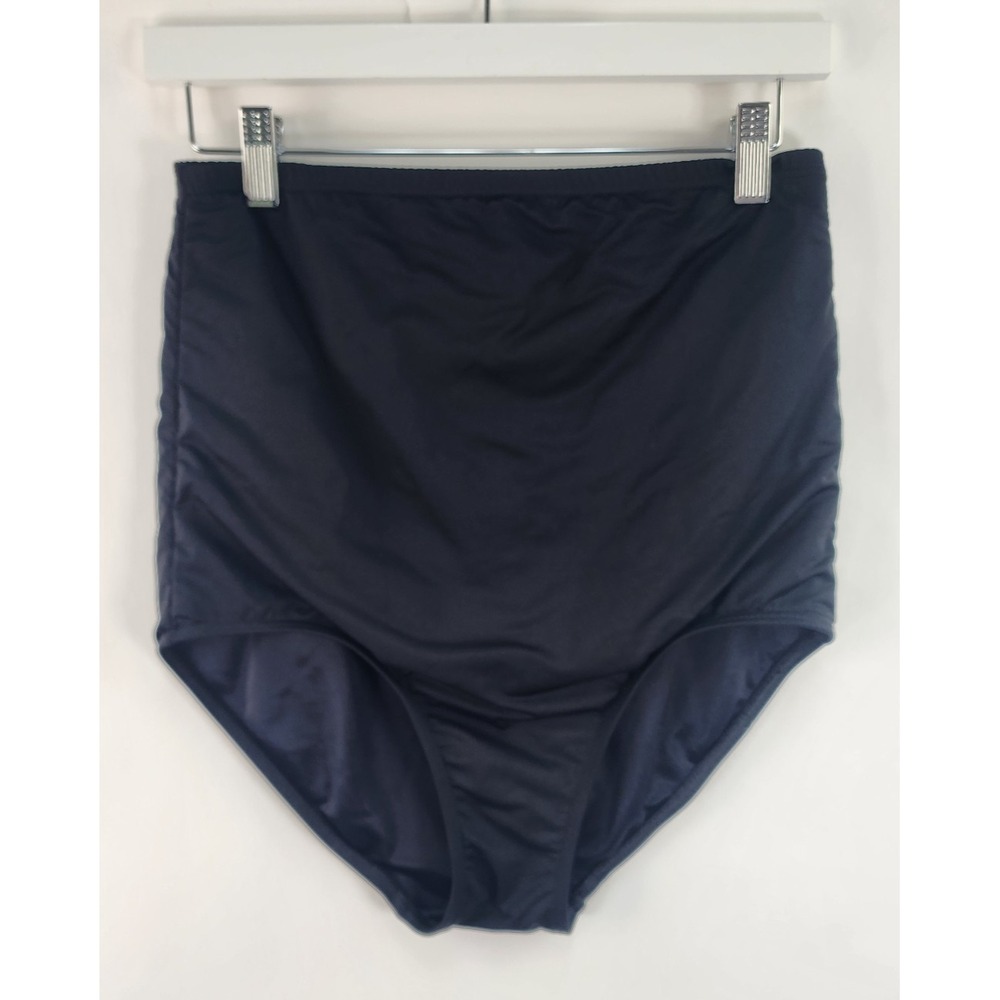 Lands' End High Waisted Bikini Brief Bottoms Women's 10 Black Tummy Control